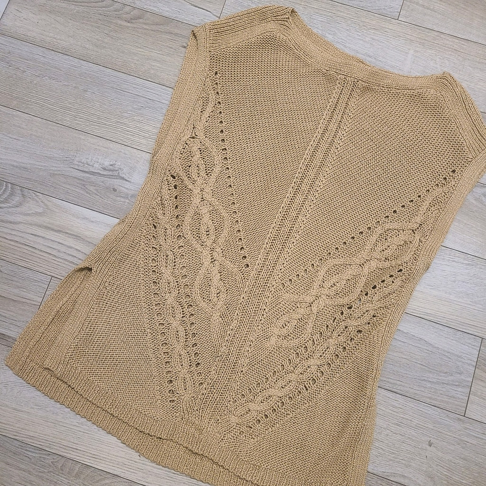White House Black Market 100% Cotton Sweater Vest Tunic Length Light Brown XS